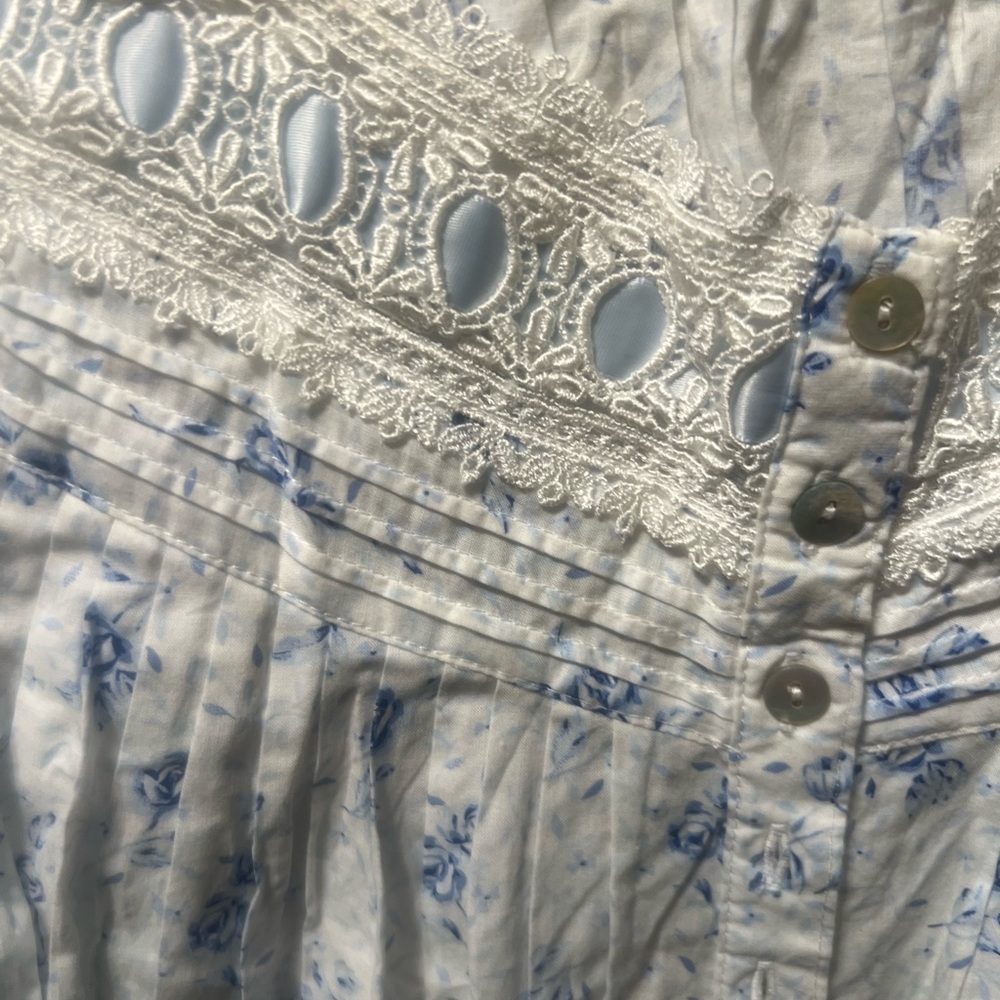 Eileen West Cotton blue Floral LS Long Nightgown cottagecore lace vtg - Picture 6 of 8